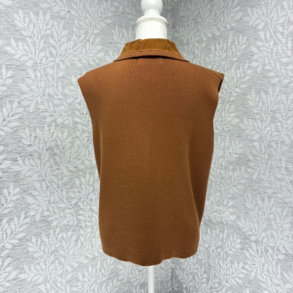 Lisa International Suede Knit Vest Womens XL Brown Crochet Zip Front Vintage 70s - Picture 3 of 13